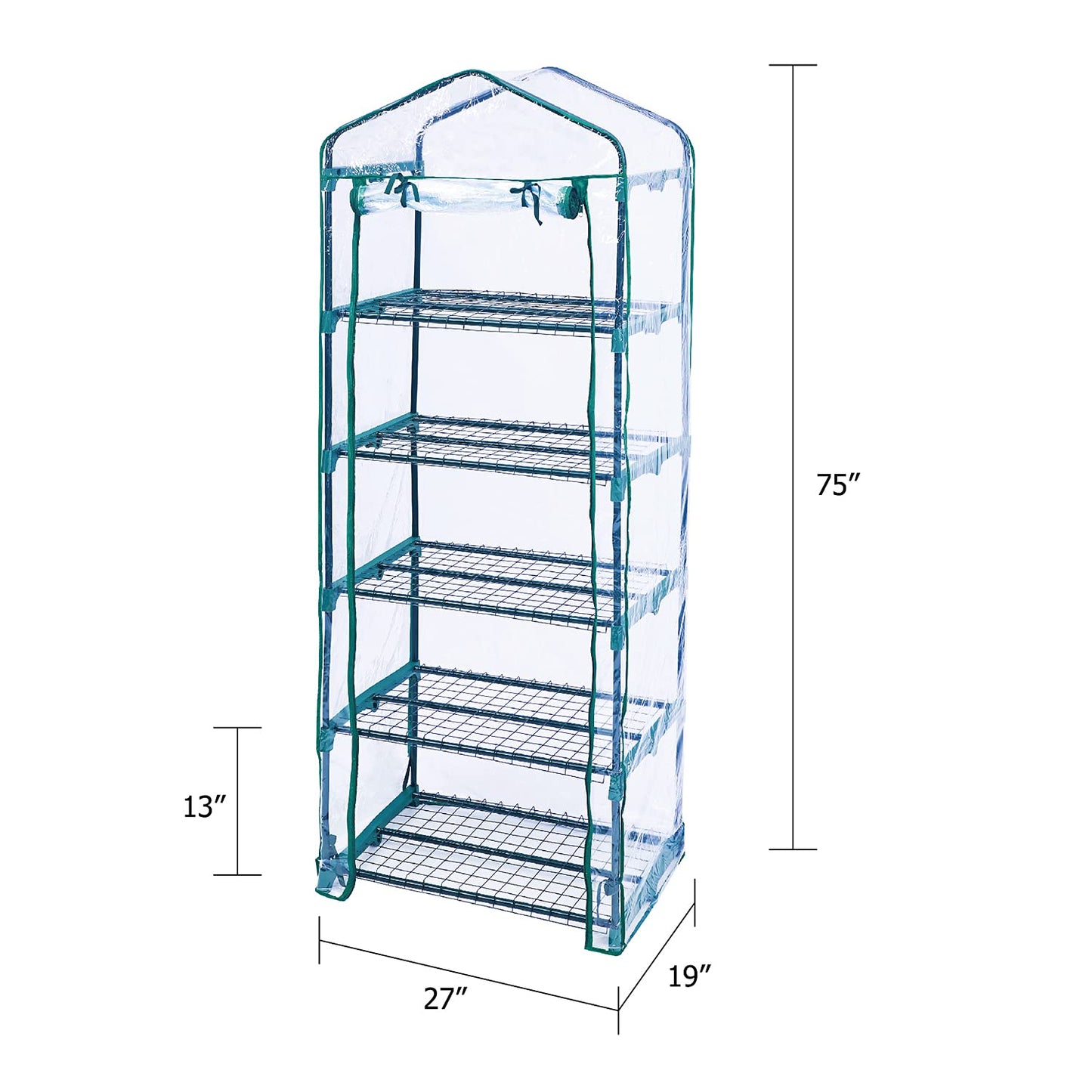 Worth Garden 5 Tier Mini Greenhouse - 75'' H x 27'' L x 19'' W - Sturdy Portable Gardening Shelves with PVC Cover - Small Porch Green House for Growing Plants Flowers Indoor & Outdoor