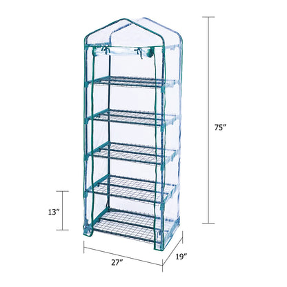 Worth Garden 5 Tier Mini Greenhouse - 75'' H x 27'' L x 19'' W - Sturdy Portable Gardening Shelves with PVC Cover - Small Porch Green House for Growing Plants Flowers Indoor & Outdoor