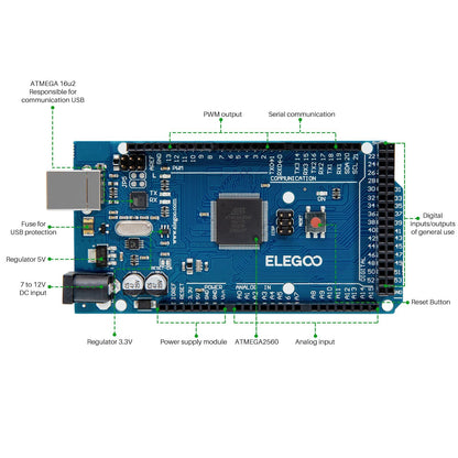 ELEGOO MEGA R3 Board ATmega 2560 + USB Cable Compatible with Arduino IDE Projects RoHS Compliant