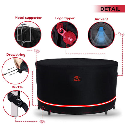 Turtle Life Patio Furniture Sets Cover, Heavry Duty Round Outdoor Dinning Table and Chairs Cover, Anti-Fading Cover for Outdoor Furniture Set, Black, Dia 80" x 35" H