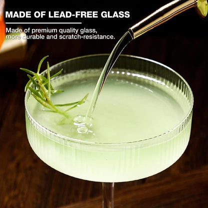 Qipecedm 4 Pcs Ribbed Coupe Glasses, 10 oz Vintage Coupe Glass Set, Unique Martini Glass, Classic Cocktail Galssware, Bar Drinking Glasses Set Pefect for Cocktail, Wine, Champagne & Gift