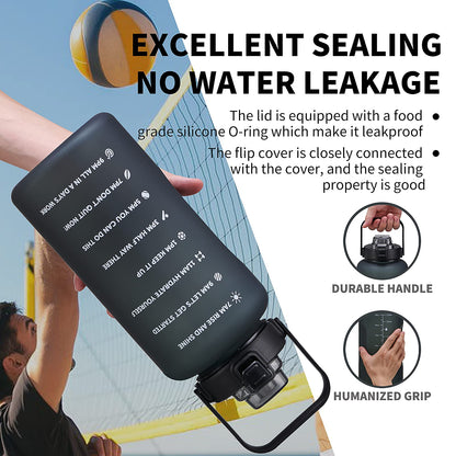 ST-YIBEN 100oz Large Motivational Water Bottle with Time Marker,Leakproof & BPA Free 3 Liter Black Gallon Water Bottle with Straw & Handle Tritan Frosted Water Jug for Women Men to Fitness,Gym,Sports