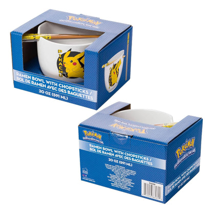 Silver Buffalo Pokemon Pikachu Ceramic Ramen Noodle Rice Bowl with Chopsticks, Microwave Safe, 20 Ounces