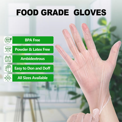 SWIFTLITE Disposable Vinyl Gloves, Food Safe, Latex-Free Powder-Free Clear Plastic Gloves for Cooking, House Clean, Food Prep (100, Large)