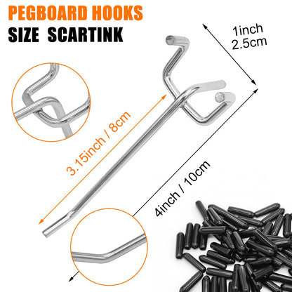 Scartink Pegboard Hooks Pegboard Accessories,4 inch,Pegboard Organizer Kit for Garage Organization,Tool Storage, 25 Pack