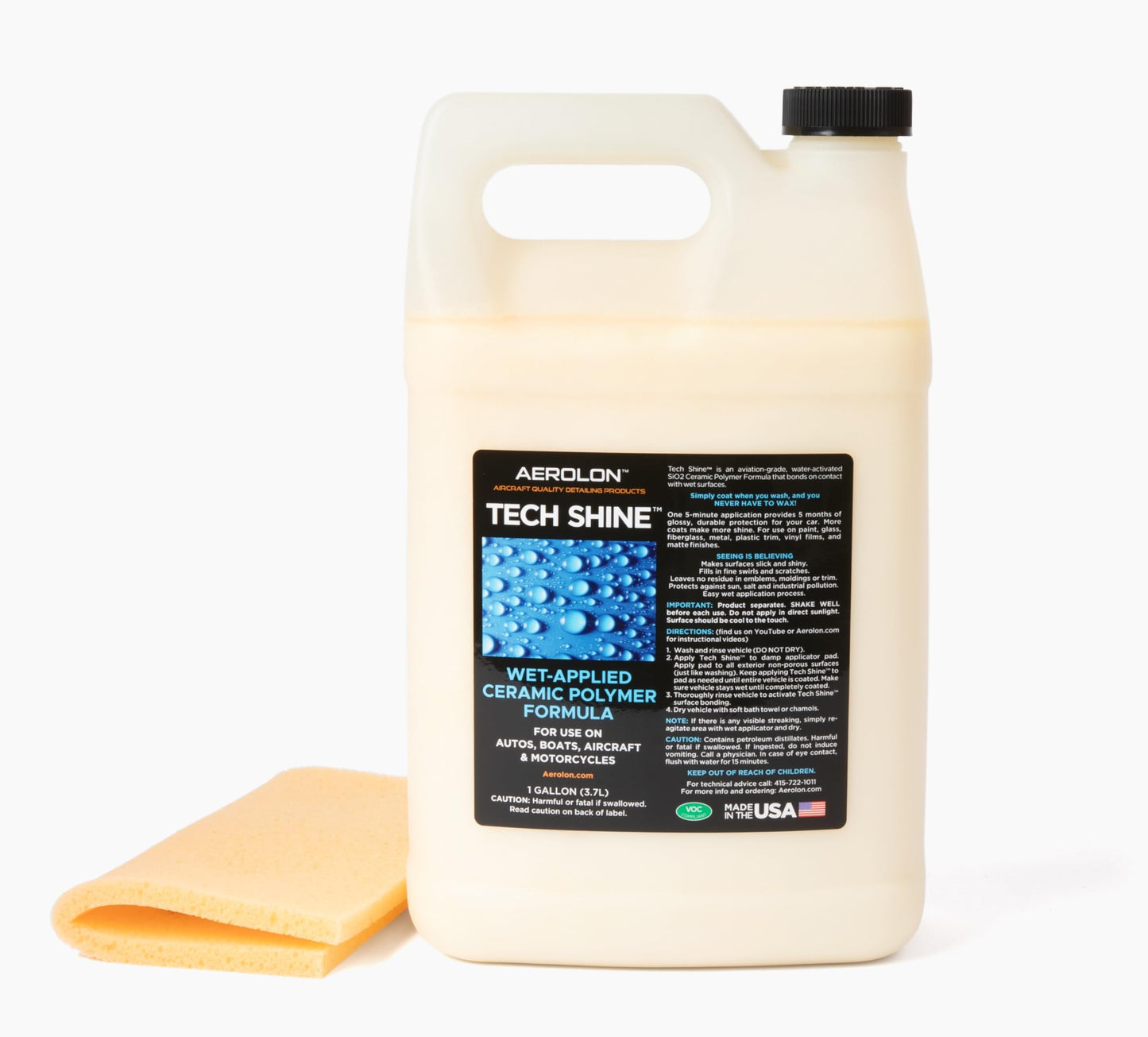Aerolon Tech Shine: Ceramic Coating for Cars, Car Wax, Car Polish, Ceramic Polymer Coating, Hydrophobic Top Coat Polish and Sealer, Auto Detailing - One Gallon with Applicator Pad