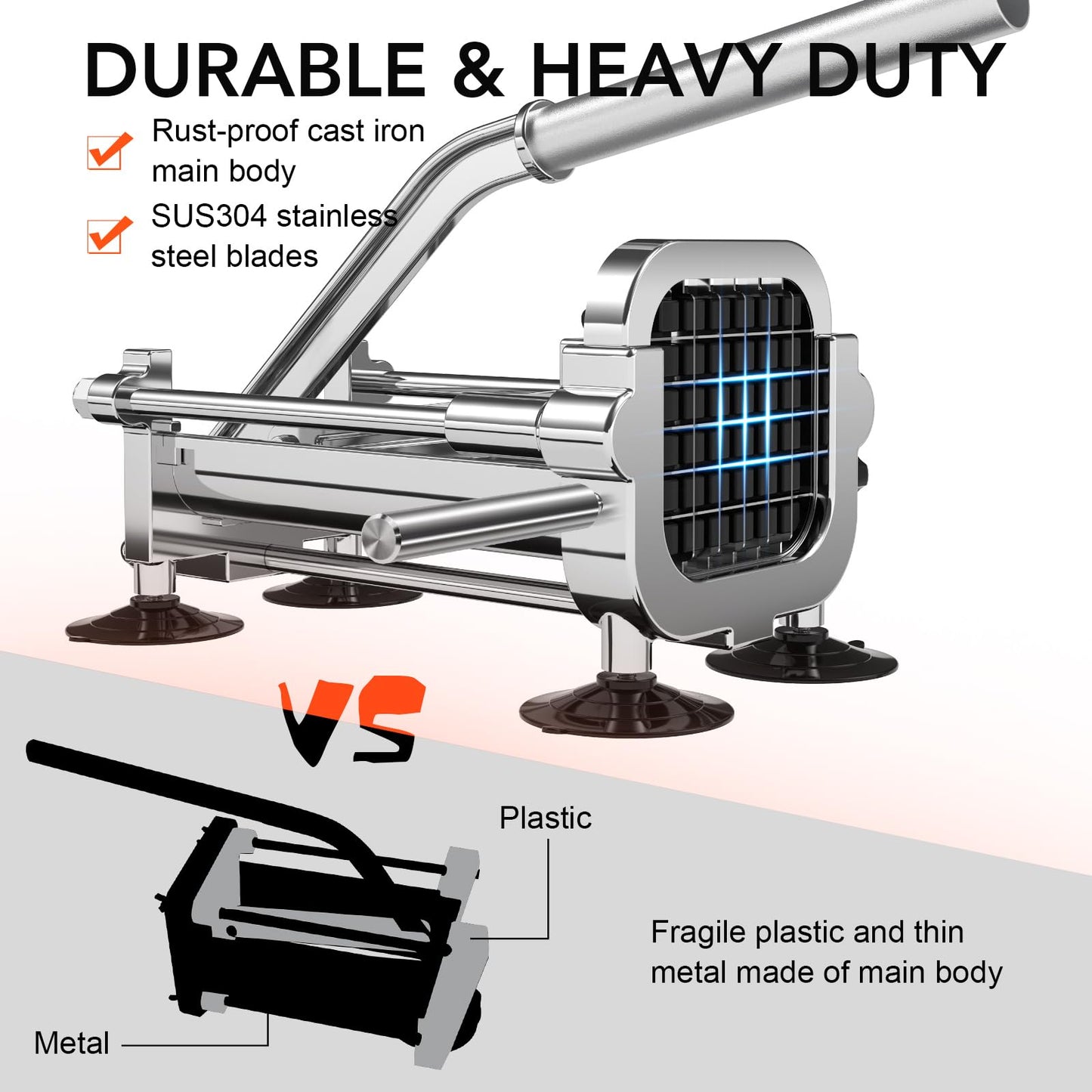 Befano French Fry Cutter, Stainless Steel Potato Cutter with 1/2 Inch, 3/8 Inch and 1/4 Inch Blades (Manual Cutter, 1/2 '' & 3/8 '' & 1/4 '' Blade)