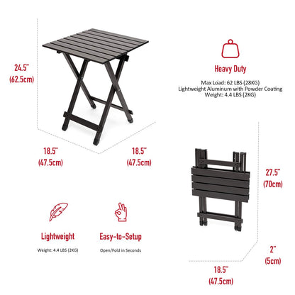 SUNNYFEEL Folding Camping Table - Lightweight Aluminum Portable Picnic Table, 18.5x18.5x24.5 Inch for Cooking, Beach, Hiking, Travel, Fishing, BBQ, Indoor Outdoor Small Foldable Camp Tables