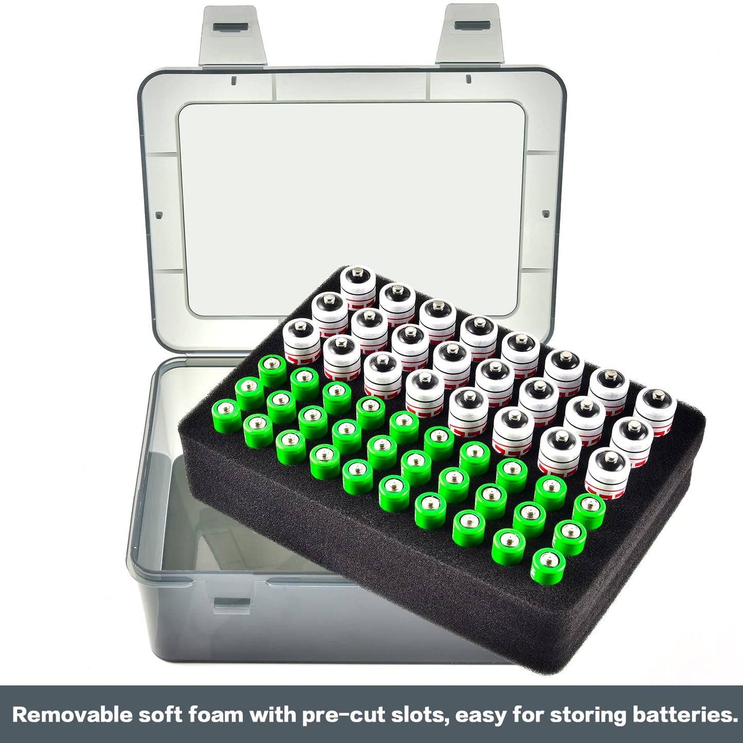 FULLCASE Battery Storage Organizer Holder Holds 54 AA AAA Batteries, Box Cases Garage Container, Home Drawer Organization Dispenser (Case Only) Grey