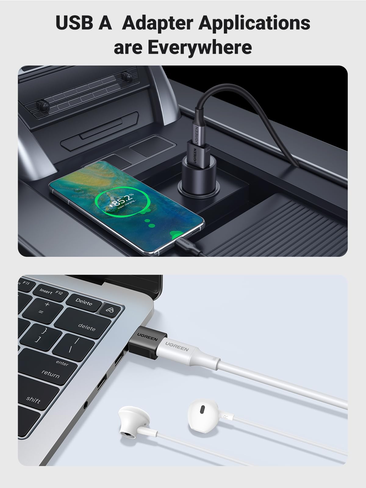 UGREEN USB to USB C Adapter 3Pack, 10Gbps USBC Female to USBA Male Adapter Type C Charge Converter for iPhone 16 15 14 13 Plus Pro Max,iPad Air Mini 6 7,Samsung Galaxy S25,Apple Watch,Black