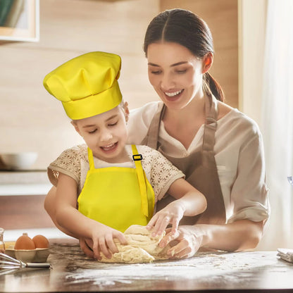yarachel Kids Apron and Chef Hat Set - 8 Pieces Waterproof and Adjustable Child Aprons with Pockets Kitchen Bib Aprons for Boys and Girls Kitchen Cooking Baking Painting (Medium, Color 2)