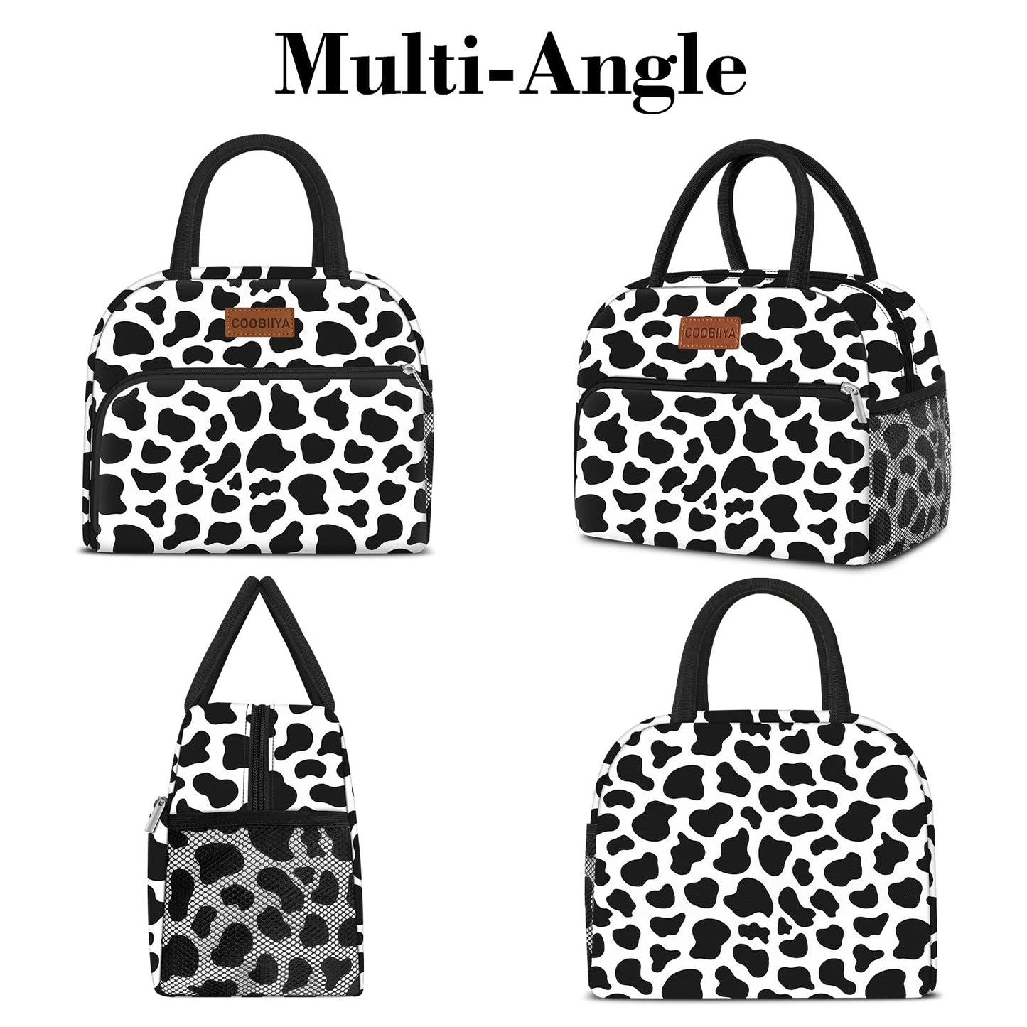 Coobiiya Lunch Bag Women, Lunch Box for Women Adult Men, Small Leakproof Cute Lunch Tote Large Capacity Reusable Insulated Cooler Lunch Container for Work/Office/Picnic/Travel-Cow