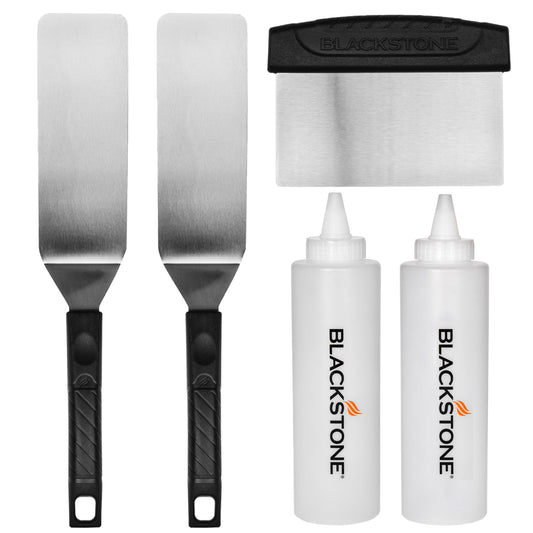 Blackstone 1542 5-Piece Professional Griddle Accessory Toolkit with 2 Squeeze Bottles, 2 Spatulas, and 1 Scraper