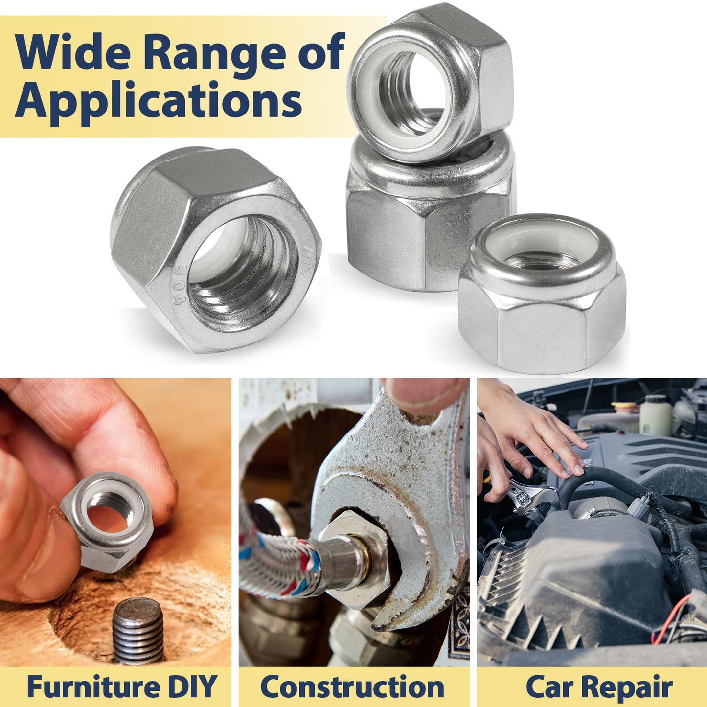 Vifmy 110 Pack 1/4"-20 Inch Lock Nuts,304 (A2-70) Stainless Steel Nylon Insert Locknuts,Standard Inch Thread Nylock Nuts