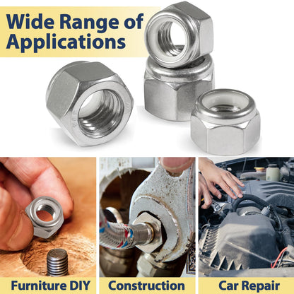 Vifmy 110 Pack 1/4"-20 Inch Lock Nuts,304 (A2-70) Stainless Steel Nylon Insert Locknuts,Standard Inch Thread Nylock Nuts