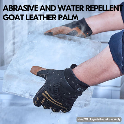 Vgo... 1-Pair High Dexterity Water Repellent Goat Leather Heavy Duty Mechanic Glove,Rigger Glove,Anti-Vibration,Anti-Abrasion,Touchscreen (Size M,Brown,GA8954)