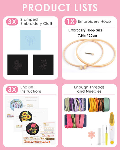 TINDTOP Embroidery Kit for Adult, Ribbon Embroidery Kit for Beginners for Craft Lover Hand Stitch with Embroidery Skill Techniques (Flowers)