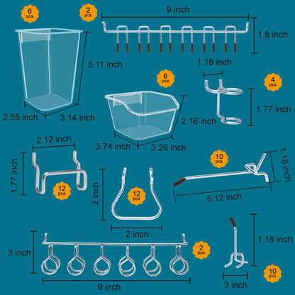 Daanxw 248PCS Pegboard Accessories Organizer Kit,1/8 and 1/4 inch Pegboard Hooks Assortment, Pegboard Bins, Metal Hooks for Hanging Storage (Transparent)