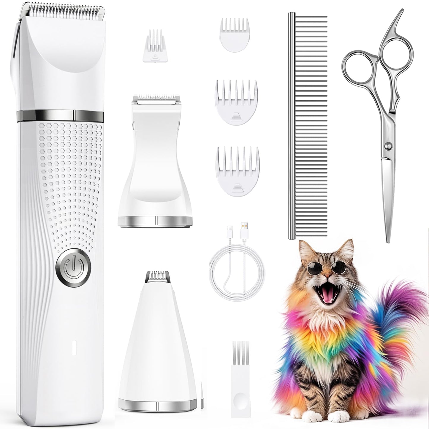 Bautrium Cat Grooming Clippers Kit with Paw Trimmer, 3 in 1 Electric Pet Hair Trimmer Supplies for Thick Matted Hair, Heavy Coat Butt Shaver Cat Razor Fur Trimmer for Dogs at Home