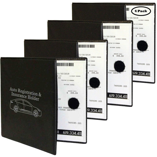W4W, Auto Registration Insurance & ID Card Holder - 4 PACK - Perfect for any Car, Truck, Motorcycle, Trailer or Boat - Strong Velcro Closure, Men & Women