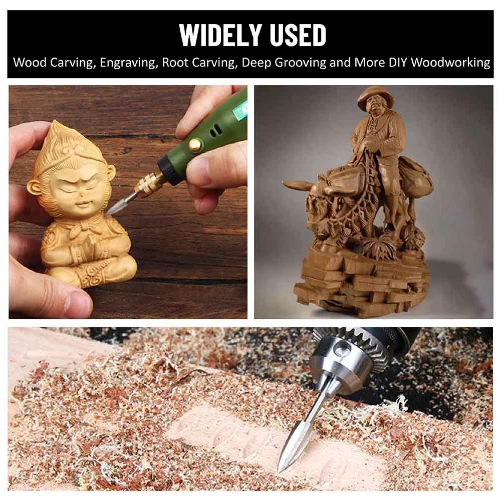 Wood Carving Tools, 5 PCS HSS Engraving Drill Bit Set Wood Crafts Grinding Woodworking Tool 1/8” Shank Universal Fitment for Rotary Tools