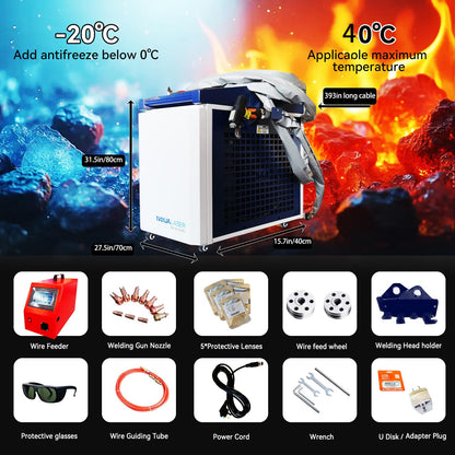 Tax Inclusive 1200W Laser Welding Machine Handheld, 4 in 1 Fiber Laser Welder Cutter Rust Removal Cleaner with Torch Set & Auto Wire Feeder, Wheeled Water-Cooled Laser Welder Machine 220V for Metal