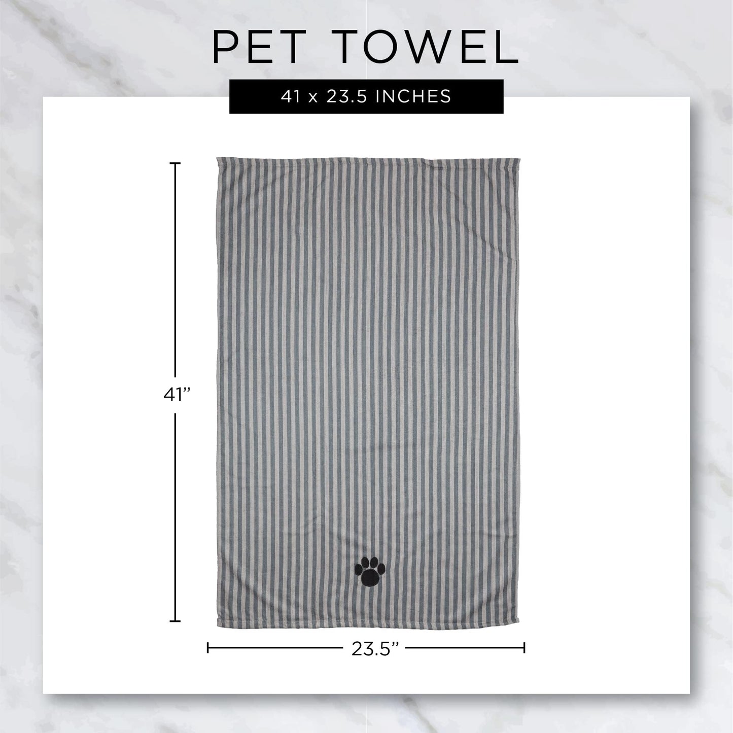Bone Dry Pet Grooming Towel Collection Absorbent Microfiber X-Large, 41x23.5", Embroidered Gray