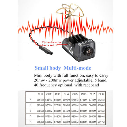 Crazepony Spotter V2 Micro FPV AIO Camera 5.8G with OSD Integrated Mic FOV170 Degree 700TVL Video Transmitter 40CH 20MW-200MW Adjustable VTX for Mini FPV RC Drone