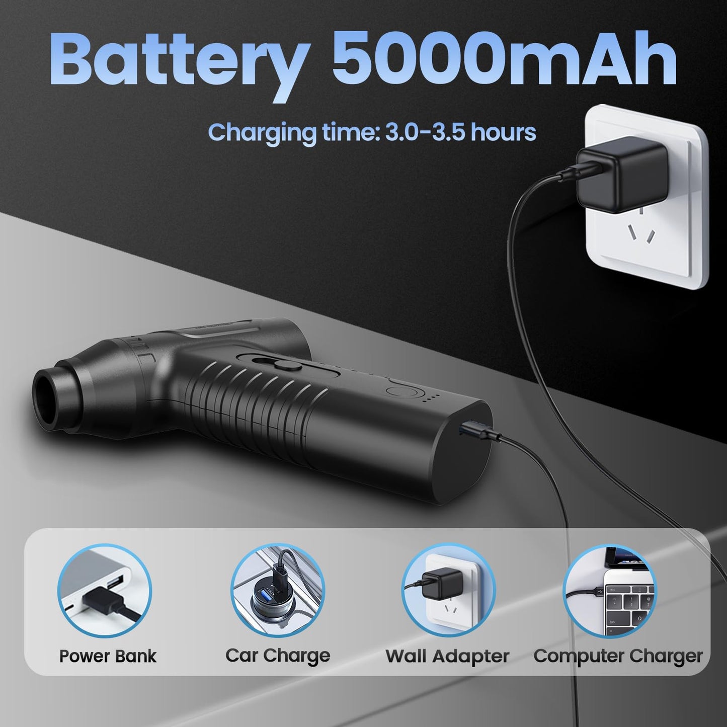 Compressed Air Duster, New Upgrade 300000RPM Electric Air Duster, Powerful Replace Compressed Air Can - No Canned Air, Jet Dry Blower Portable Air Blower for Computer Clean, Keyboard, Car Dry, Home.