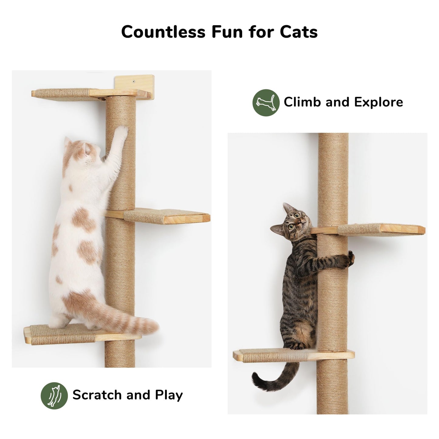FUKUMARU Tall Cat Tree, 5 Tier Floor to Ceiling Cats Tower, Wall-Mounted Kitten Scratching Post, Wild Simulation Kittens Wall Shelves, Suitable for Climb, Scratch, Lookout and Play