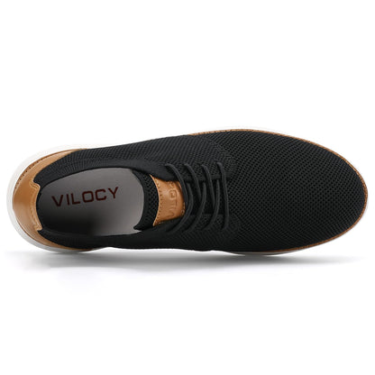 VILOCY Men's Fashion Dress Sneakers Casual Walking Shoes Business Oxfords Comfortable Breathable Lightweight Tennis Zapatos para Hombre Black,US7.5 EU40