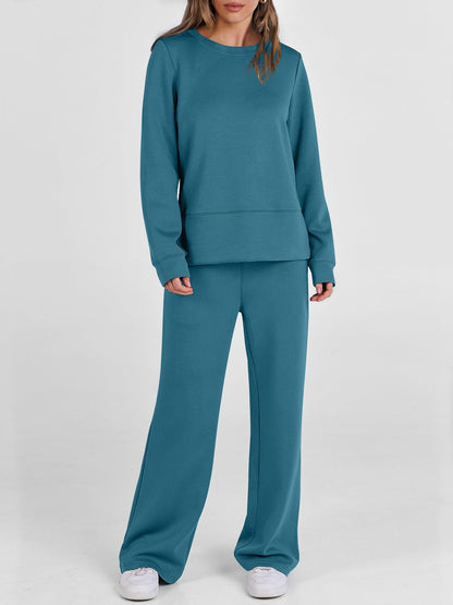 ANRABESS Women's 2 Piece Lounge Sets Casual Travel Outfits Wide Leg Tracksuit Sweatsuits Matching Set 2025 Fall Clothes Teal Medium