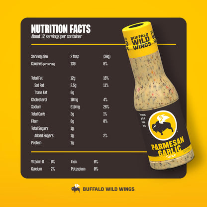 Buffalo Wild Wings Parmesan Garlic Sauce, 12 fl. oz., Perfect Dipping Sauce, Chicken Marinade, Chicken Parmesan Topping and Wing Seasoning, Made with Italian Herbs
