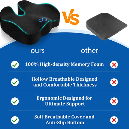 CushyOasis Seat Cushion, Gel Chair Cushions, Office Chair Cushions, Anti-Slip Bottom & Removable Cover Tailbone Pain Relief Cushion, Memory Foam Seat Cushion for Office, Wheelchair, Car (Black)