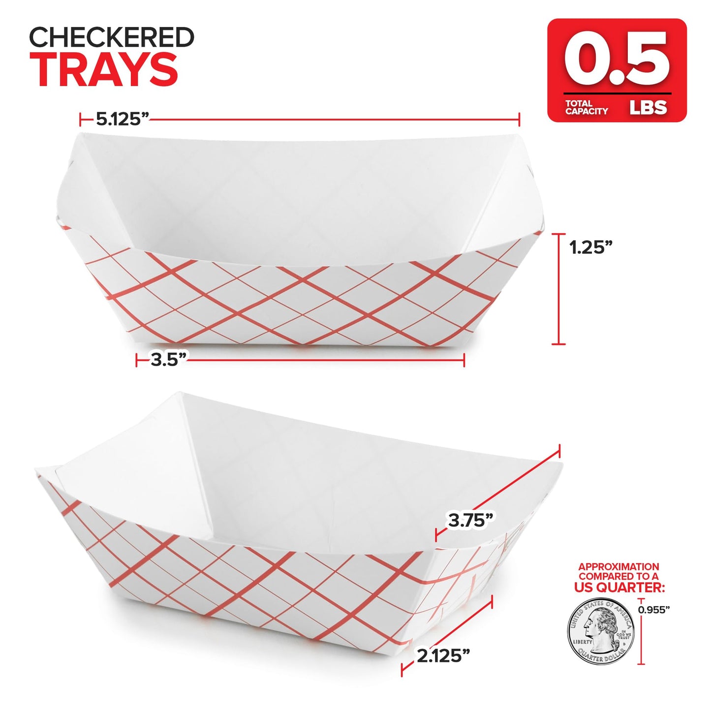 Stock Your Home Extra Small Paper Food Boats (100 Pack) – 0.5 lb Disposable Red & White Checkered Paper Trays, Eco-Friendly Serving Boats for Concession Food & Condiments, 3.75" x 2"