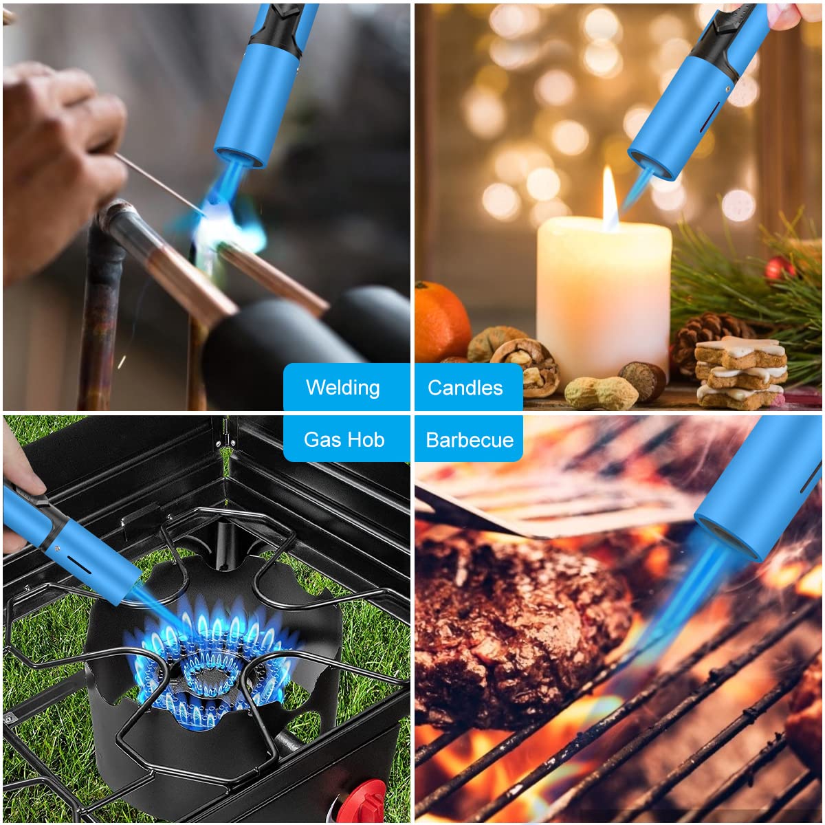 Torch Lighters 2 Pack Adjustable Jet Flame Butane Lighter, Refillable Gas Torch Lighter for Candles Grill BBQ Fireplaces Camping (Butane Not Included)