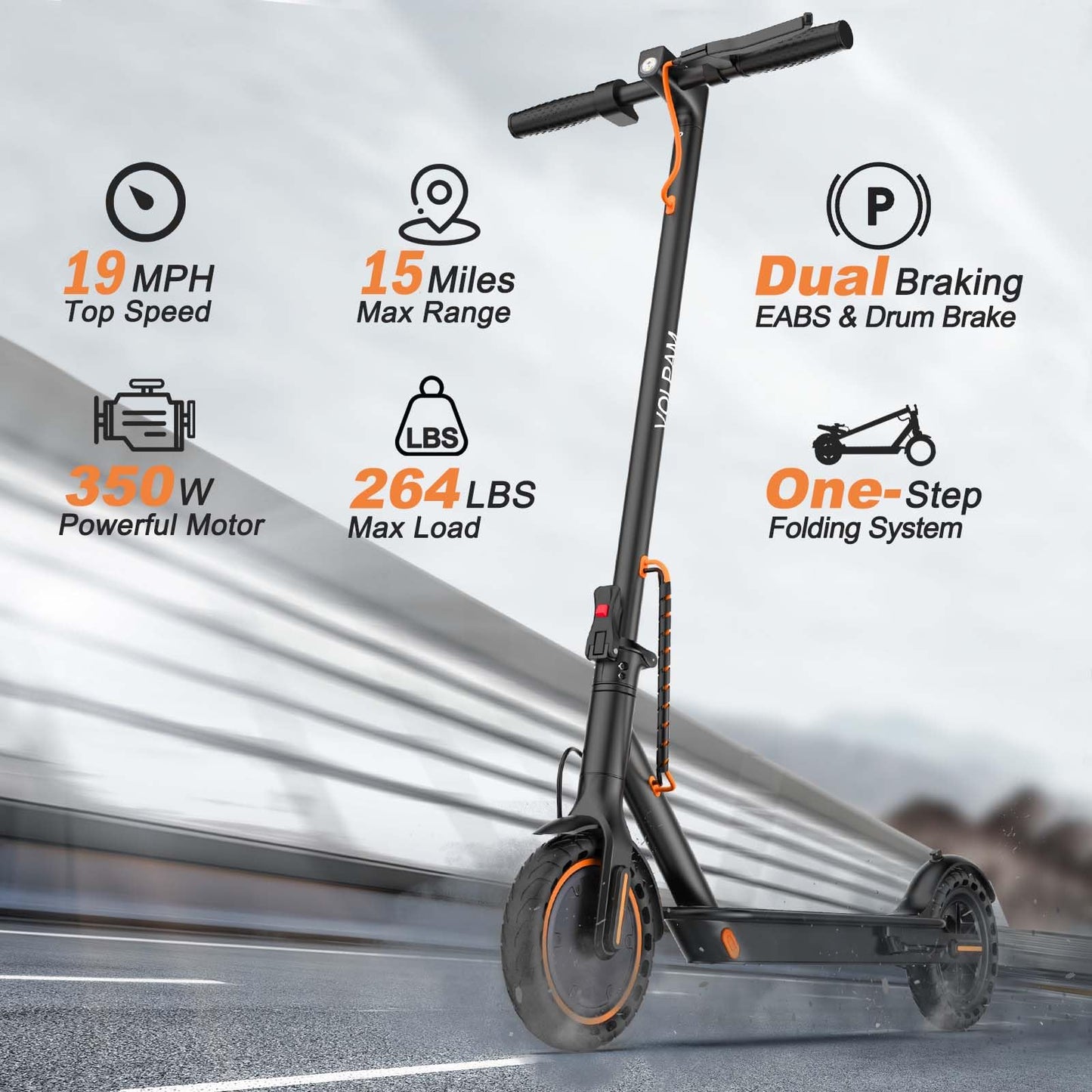 VOLPAM Electric Scooter, 350W/500W, 8.5"/10" Tires, 12/21/28 Miles Range, 16/19/22Mph, Folding E-Scooter with Dual Braking (8.5''-12Miles-350W)