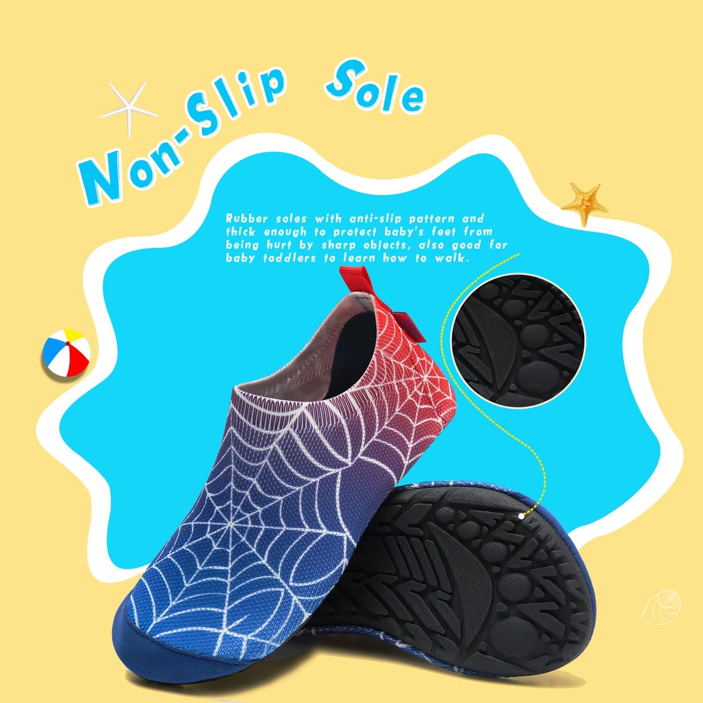 WateLves Kids Water Shoes Toddler Girls Boys Barefoot Non-Slip Quick Dry Aqua Socks for Beach Swim Walking (Blue/Red, 28/29)