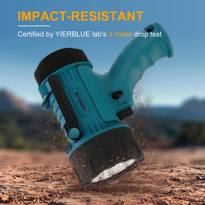 YIERBLUE Rechargeable Spotlight Flashlight IP67 Waterproof with 90,000 Lumen LED, 12 Hours Long Running Spot Light, Impact Resistant Handheld Spotlight with Foldable Stand Red Lens