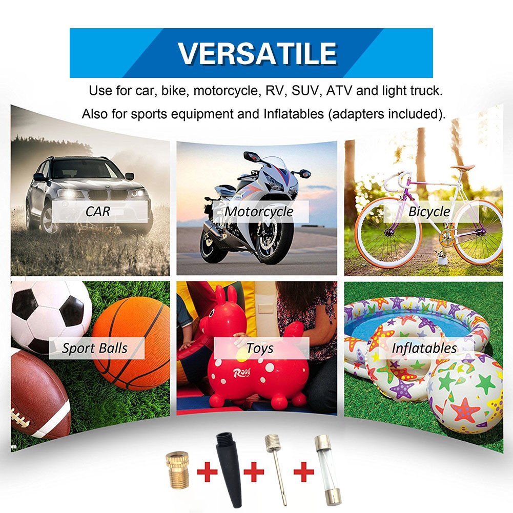 GSPSCN Silver Dual Cylinder 12V Air Compressor Pump for Car, Heavy Duty Portable Tire Inflator 150PSI with LED Work Lights for Auto,Truck,SUV, RV,Balls etc