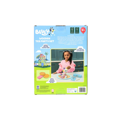Bluey Wooden Tea Party Set – 18 PC Pretend Play Set with Tray, Teapot, Tea Cups, Biscuits, Sugar Pot, Notepad & Pencil- Durable, Eco-Friendly FSC Certified Wood – Imaginative Role Play Toy for Kids 3+