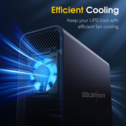 GOLDENMATE 1000VA/600W Lithium UPS Battery Backup & Surge Protector, Backup Battery Power Supply with LiFePO4 Batteries(153.6 Wh), Sinewave UPS System, 10 Years Lifespan, 8 Outlets, LCD Display, Gray