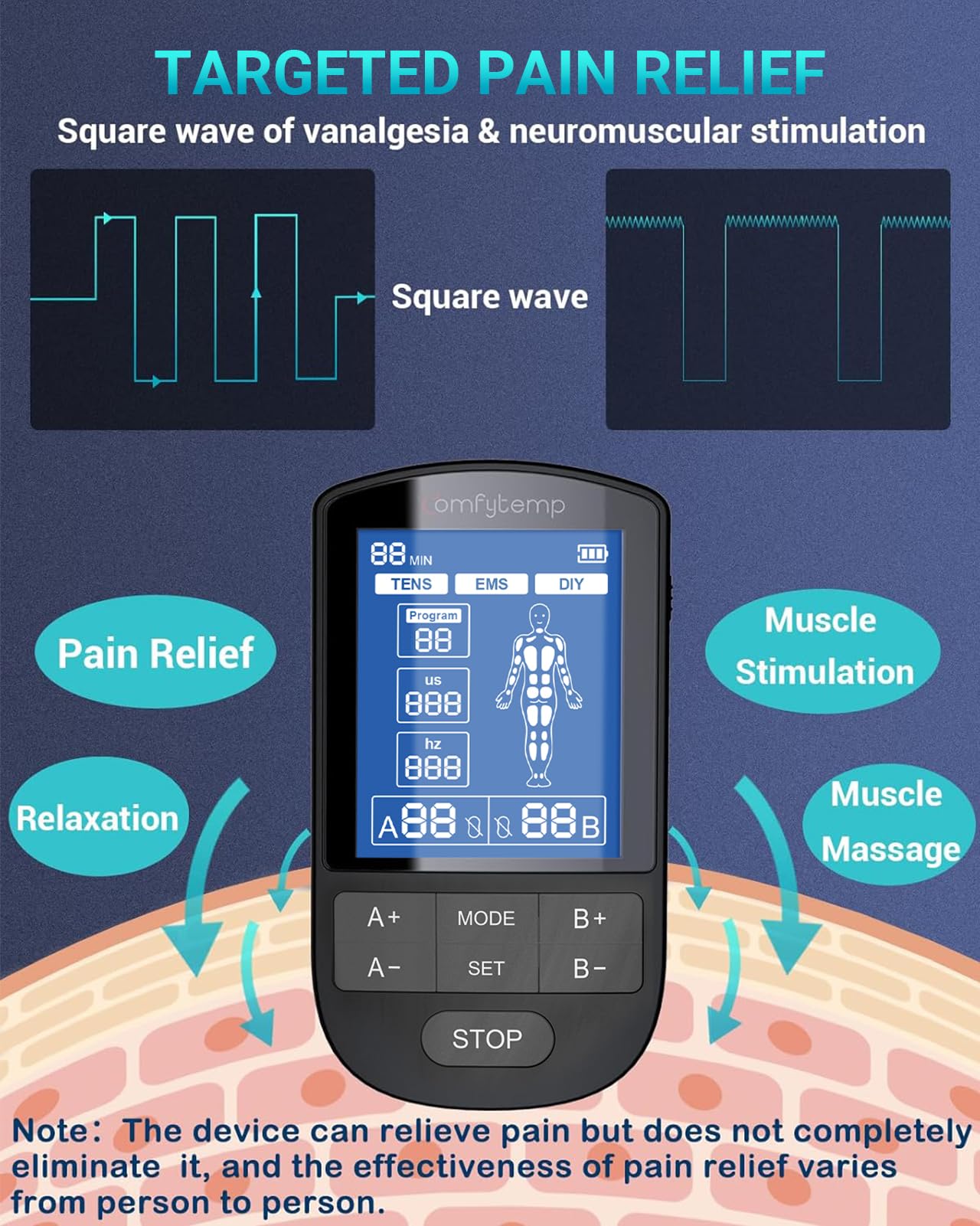 Comfytemp TENS Unit Muscle Stimulator for Pain Relief Therapy, FSA HSA Eligible TENS Machine with 24 Modes and DIY, Dual Channel EMS Unit, Pulse Muscle Massager for Back, Shoulder, Sciatica, Knee
