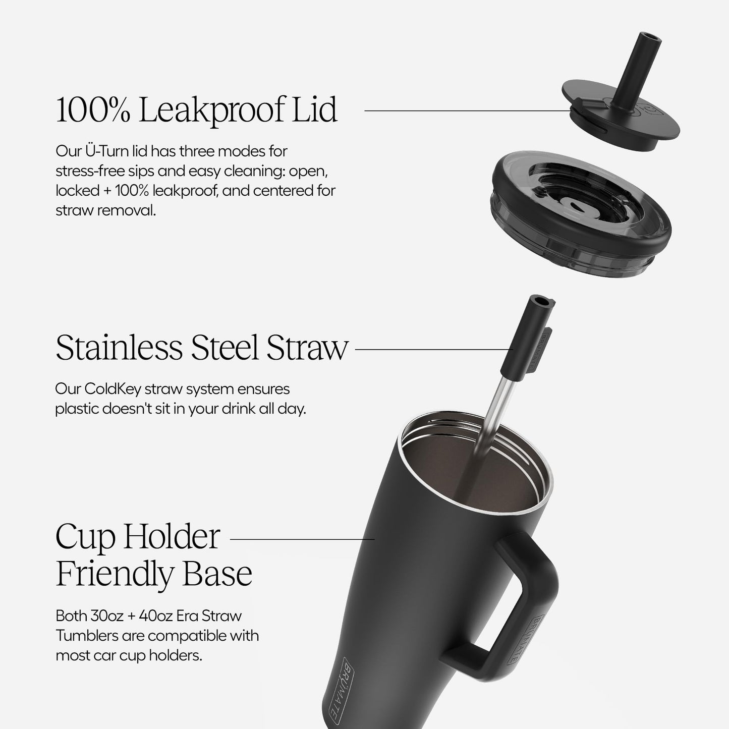 BrüMate Era 40 oz Tumbler with Handle and Straw | 100% Leakproof Insulated Tumbler with Lid and Flexible SoftSip Straw | Made of Stainless Steel | Cup Holder Friendly Base | 40oz (Mocha)