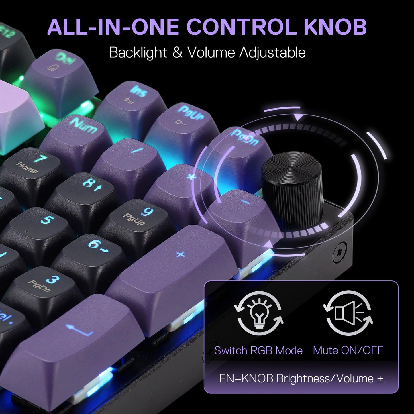 Redragon K740 PRO 98 Keys Wireless RGB Gaming Keyboard, 3-Mode PBT Mechanical Keyboard w/Solid Aluminum Base, Dedicated Knob Control & Hot-Swap Socket, Custom Linear Switch
