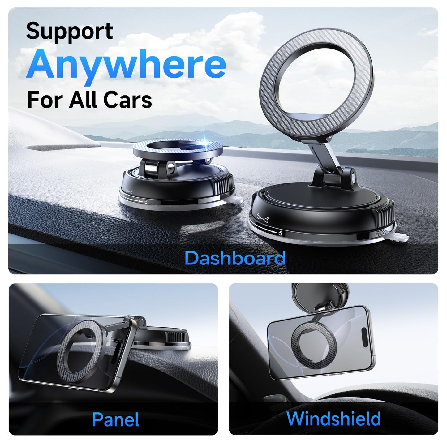 Car Phone Holder for Magsafe [78+LBS Strongest Suction & 2400gf Magnetic] 360° Adjustable Car Phone Mount, Phone Holders for Your Car for iPhone 17 Pro Max 16 15 14 13 12 Air Plus (Carbon Fiber)