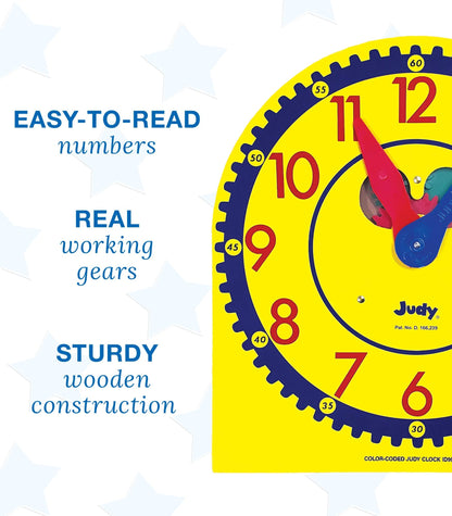 Carson Dellosa 13" x 12" Judy Clock, Time-Telling Teaching Clock for Kids, Classroom Clock for Teaching Time, Analog Clock, Teaching Clock for Classroom or Home School, Kindergarten to 3rd Grade