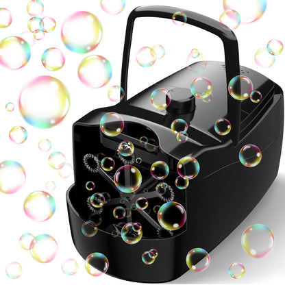 Bubble Machine, Automatic 18000+ Per Minute Big Bubbles Blower Maker for Kids Toddlers with 2 Speeds,6 Wands,Operated by Plugin or Batteries for Outdoor/Indoor Birthday Parties,Wedding (Black)