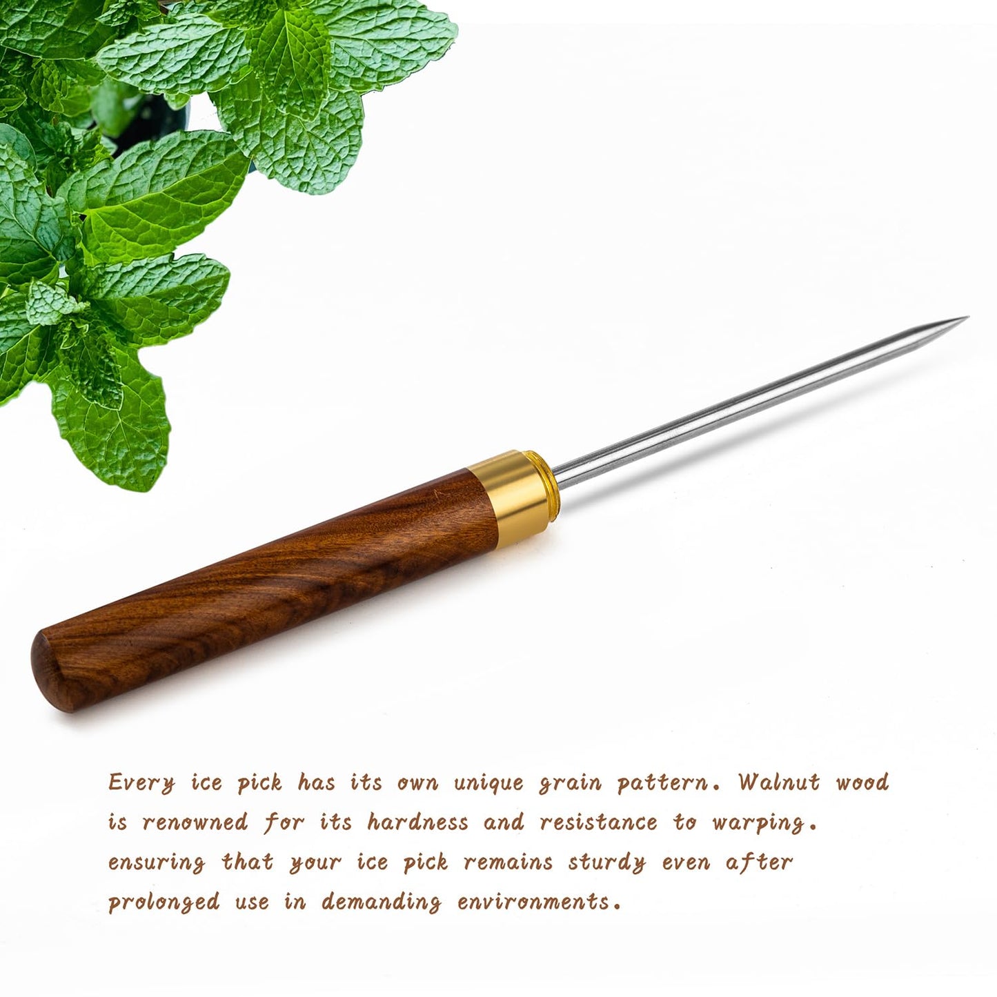 QiBaLee Ice Pick 2Pcs. Ice Picks for Breaking Ice. 9 Inches Length. Secure Wooden Caps and Non-slip Wooden Handles. Easy to Store. For Use in Kitchen Bars Bartender Picnics Camping& Restaurant