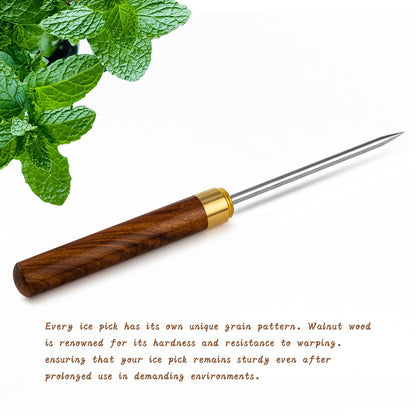 QiBaLee Ice Pick 2Pcs. Ice Picks for Breaking Ice. 9 Inches Length. Secure Wooden Caps and Non-slip Wooden Handles. Easy to Store. For Use in Kitchen Bars Bartender Picnics Camping& Restaurant